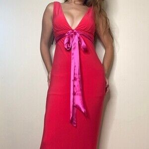 Y2K Flip Red & Pink Formal Bow Long Dress Size 2 Prom Barbie